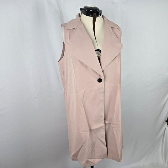 Shein Sleeveless Cardigan Women's 0XL Beige One Button Closure Long Length - Picture 16 of 16